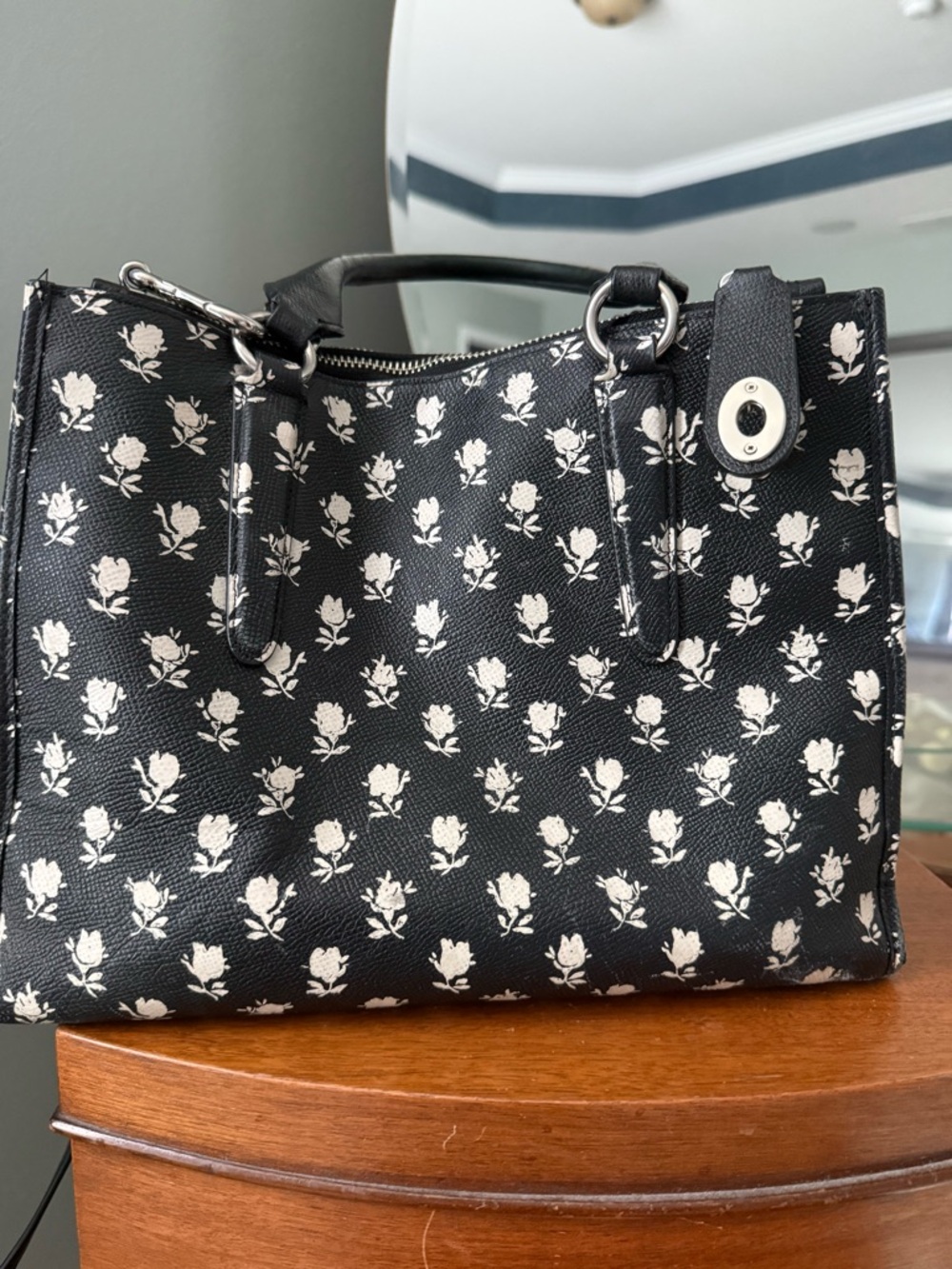 Coach Black and White Floral Print Tote - Picture 3 of 12